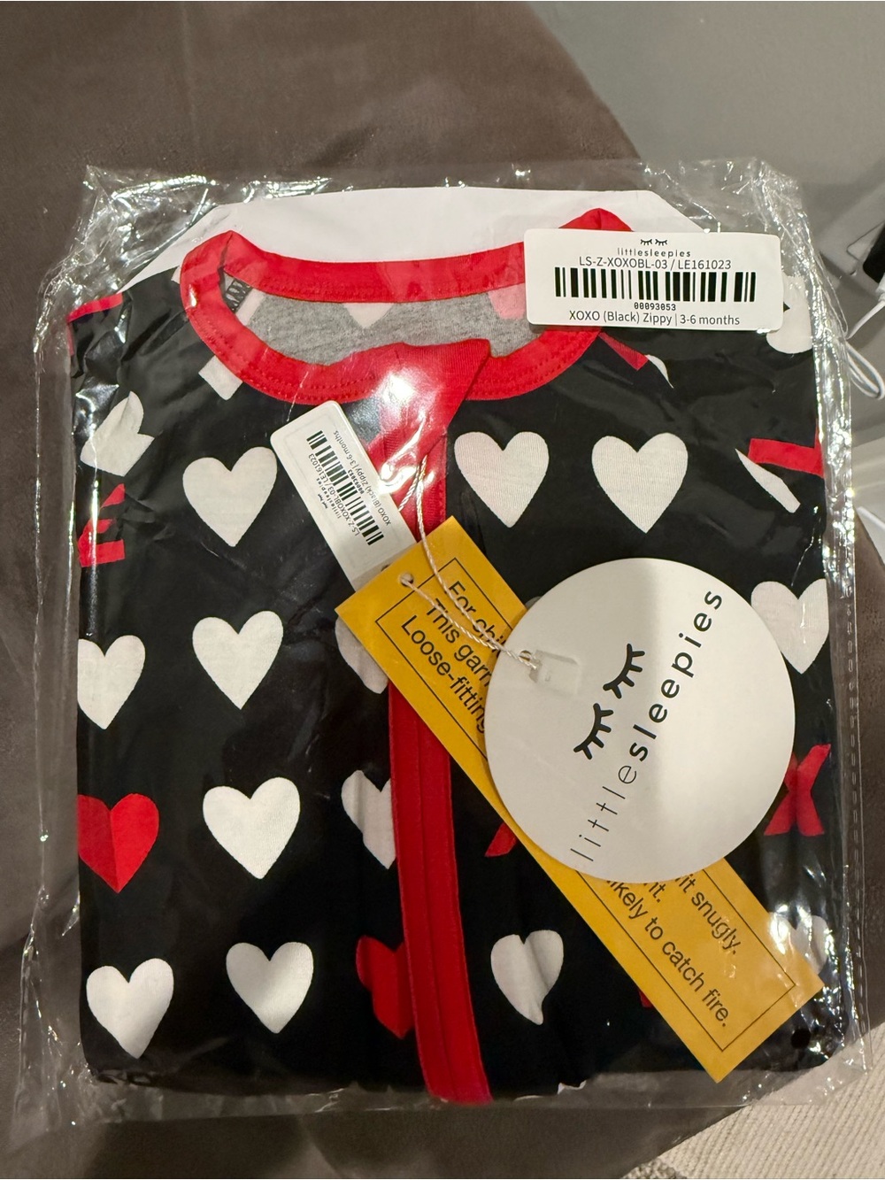 Little Sleepies Black Heart Zippy Bamboo pajamas with Red Trim